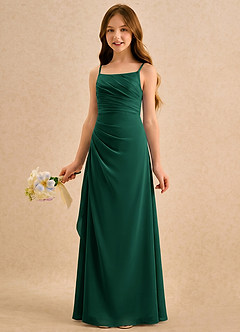 Azazie Cannoli Girls Formal Flower Girl Dresses Emerald A-Line Pleated Chiffon Dress image3
