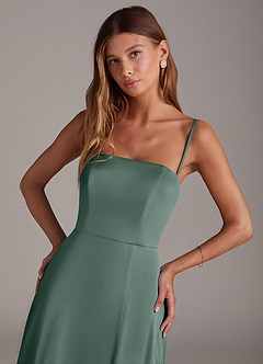 Azazie Wren Bridesmaid Dresses Eucalyptus A-Line Strapless Stretch Satin Convertible Dress image2