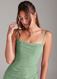 Azazie Leonis Brautjungfernkleider Wandelbar Meerjungfrau-Linie Schulterfrei Chiffon Kleid Matcha image2