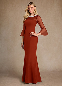 Azazie Bellevie 신부의 어머니 드레스 쉬스 구슬 스트레치 크레이프 플로어 길이 드레스 image2