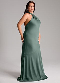 Azazie Lorena Bridesmaid Dresses Sea Moss Mermaid Pleated Stretch Satin Dress image11