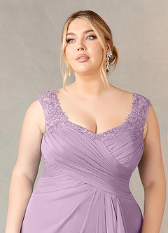 Azazie Edelin vestidos de madre de la novia Vestido de Glicinia de Malla de Corte En A con Cuello Corazón Plisado image12