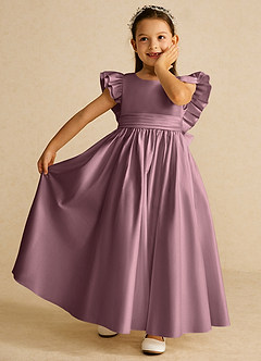 Azazie Piglette Flower Girl Dresses Vintage Mauve A-Line Bow Matte Satin Dress image6