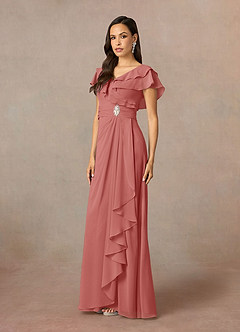 Azazie Snapdragon vestidos de madre de la novia Vestido de Rosa Antigua de Gasa de Corte en A con Cuello en V image2