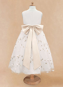 Azazie Pollie Flower Girl Dresses Ivory White Alabaster A-Line Bow Tulle Dress image12