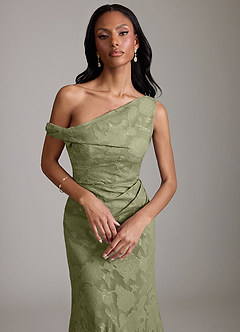 Azazie Emerson Brudtärnklänningar Klä av Sjöjungfru i Blommig Utbrändhet Av axeln Pistasch image2