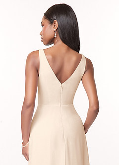 Azazie Nala Robes de demoiselle d'honneur Robe Trapèze en Mousseline de soie Plissée Albâtre Blanc image5