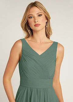 Azazie Pierrette Brautjungfernkleider A-Linie Plissee Chiffon Kleid Eukalyptus image5
