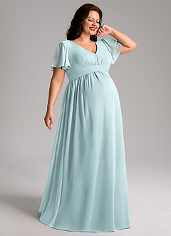 Azazie Verna Maternity Bridesmaid Dresses A-Line V-Neck Ruched Chiffon Floor-Length Dress image7