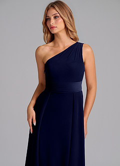 Azazie Dallas Jurken voor bruidsmeisjes Jurk van flueel met A-Lijn One-Shoulder Donkere Marine image6