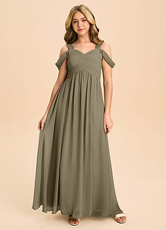 Azazie Lianne Junior Willow Green A-Line Off the Shoulder Chiffon Dress image2