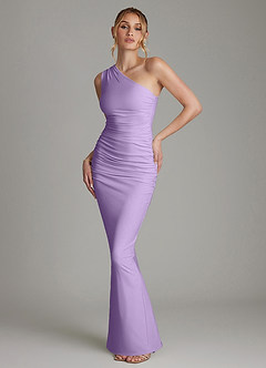 Azazie Shanice Jurken voor bruidsmeisjes Jurk van Hoogwaardige stretchjersey met Kolom One-shoulder Lila image1