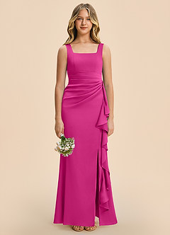 Azazie Adrienne Junior Fuchsia Sheath Pleated Stretch Satin Dress image3