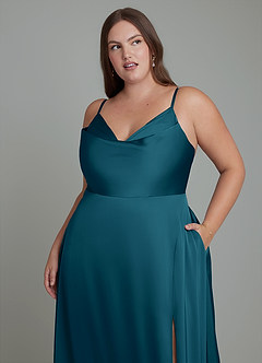 Azazie Sarella Bridesmaid Dresses Ink Blue A-Line Pleated Stretch Satin Dress image8