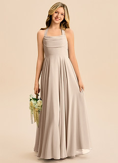 Azazie Kady Junior Taupe A-Line Sweetheart Neckline Chiffon Dress image4