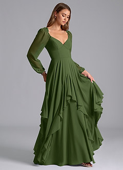 Azazie Karan Bridesmaid Dresses Olive A-Line Long Sleeve Chiffon Dress image4