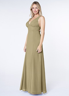 Azazie Christiana Robes de demoiselle d'honneur Robe Trapèze en Mousseline de soie Col V plissé Vert Mousse image4