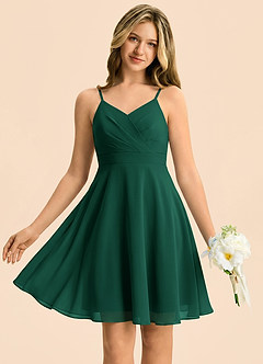 Azazie Avelina Junior Emerald A-Line Pleated Chiffon Dress image5