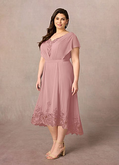 Azazie Palana Mère de la mariée Robes Robe Trapèze en Mousseline de soie Dentelle Rose Poussiéreuse image8