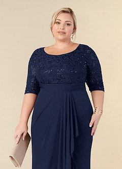 Azazie Macie Mother of the Bride Dresses Dark Navy Sheath Scoop Sequins Lace Dress image5