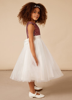Azazie Abitha Flower Girl Dresses Ball-Gown Sequins Tulle Tea-Length Dress image5