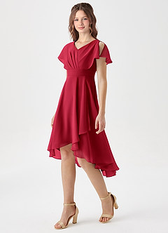 Azazie Graciela Junior Scarlet A-Line Pleated Chiffon Dress image1