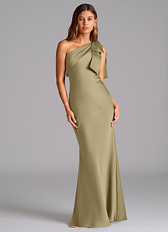 Azazie Yuanna Jurken voor bruidsmeisjes Jurk van Stretch Satijn met Zeemeermin One-Shoulder Mosgroen image1