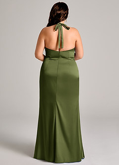 Azazie Valerie Bridesmaid Dresses Olive Mermaid Pleated Stretch Satin Dress image12