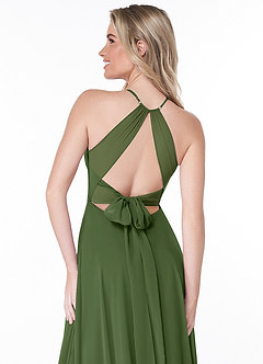 Azazie Evalleen Brautjungfernkleider A-Linie Plissee Chiffon Kleid Olivgrün image3