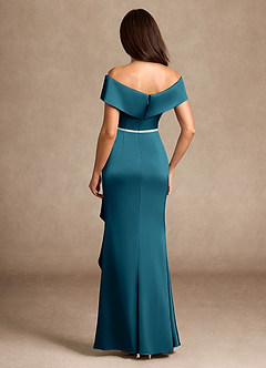 Azazie Dareia Mother of the Bride Dresses Ink Blue Mermaid Off the Shoulder Stretch Satin Dress image5