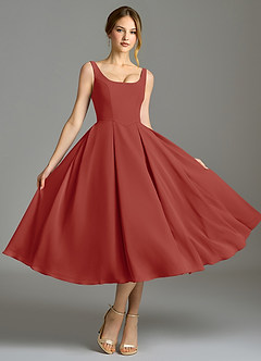 Azazie Amalie Bridesmaid Dresses Terracotta A-Line Pleated Chiffon Dress image5