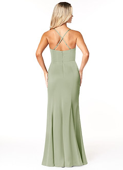 Azazie Marzia Abiti da Damigella Abito Tubino in Raso Elasticizzato Plissettato con Scollo a Cappuccio Verde Salvia image2
