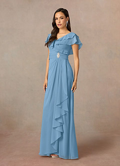 Azazie Snapdragon vestidos de madre de la novia Vestido de Azul Acero de Gasa de Corte En A con Cuello en V image2