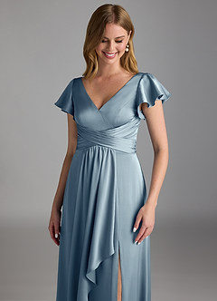 Azazie Omari Bridesmaid Dresses Dusty Blue A-Line Stretch Satin Dress image4