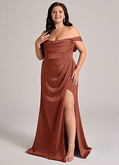 Azazie Johana Bridesmaid Dresses Auburn Mermaid Off the Shoulder Stretch Satin Convertible Dress image8