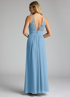 Azazie Maren Allure Bridesmaid Dresses Steel Blue A-Line V-Neck Lace Chiffon Dress image5