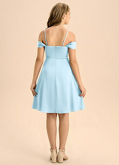 Azazie Anselie Junior Abito A-Line in Raso Elasticizzato Plissettato Azzurro image2