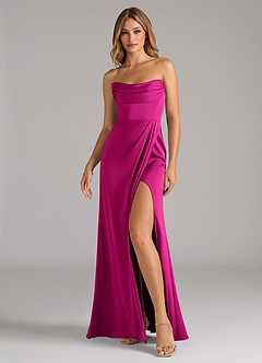 Azazie Johana Bridesmaid Dresses Fuchsia Mermaid Off the Shoulder Stretch Satin Convertible Dress image6