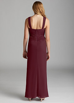 Azazie Jesaphine Junior Cabernet Sheath Pleated Mesh Dress image4