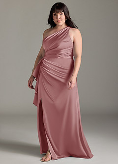 Azazie Maive Bridesmaid Dresses Dusty Rose Sheath Ruched Stretch Satin Dress image9