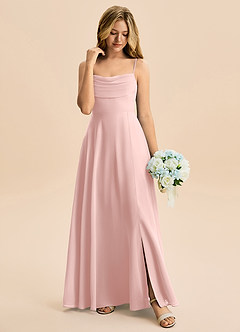 Azazie Bear Junior Powder Pink A-Line Pleated Chiffon Dress image3