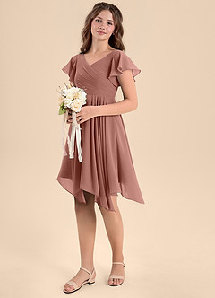 Azazie Janeaurelia Junior Robe Trapèze en Mousseline de soie Plissée Rose De Cèdre image1