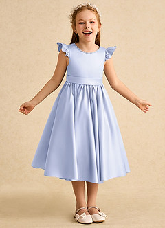 Azazie Dumpling Flower Girl Dresses Lavender A-Line Bow Matte Satin Dress image2