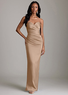 Azazie Sonora Vestidos de damas de honor Vestido de Gris Pardo de Satén Elástico de Corte Recto con Sin tirantes image6