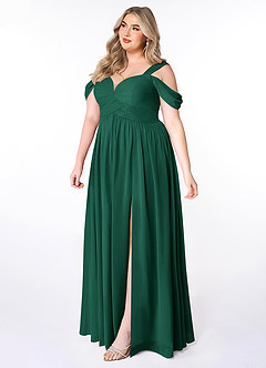 Azazie Lianne Bridesmaid Dresses Emerald A-Line Off the Shoulder Chiffon Dress image9