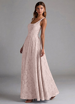 Azazie Amalie Bridesmaid Dresses Blushing Pink A-Line Pleated Floral Burnout Dress image3