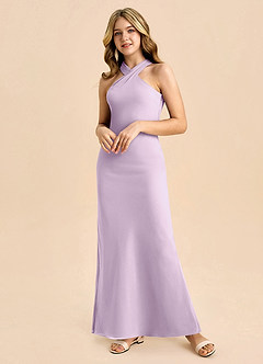 Azazie Doretta Junior Abito Tubino in Chiffon Plissettato Lilla Glassato image5