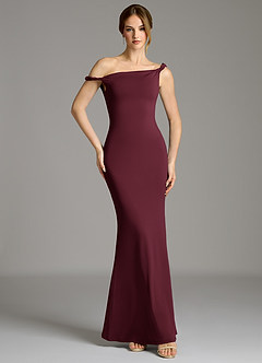 Azazie Shantal Vestidos de damas de honor Vestido Cabernet de Jersey elástico de primera calidad de Corte Sirena con Hombros descubiertos image4