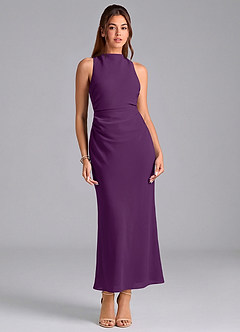 Azazie Evadne Bridesmaid Dresses Grape Sheath Pleated Chiffon Dress image3