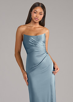 Azazie Marla Bridesmaid Dresses Dusty Blue Sheath Strapless Stretch Satin Convertible Dress image2
